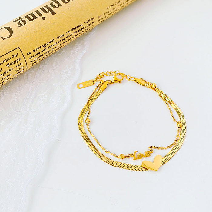 Simple Style Heart Shape Titanium Steel Plating 18K Gold Plated Bracelets