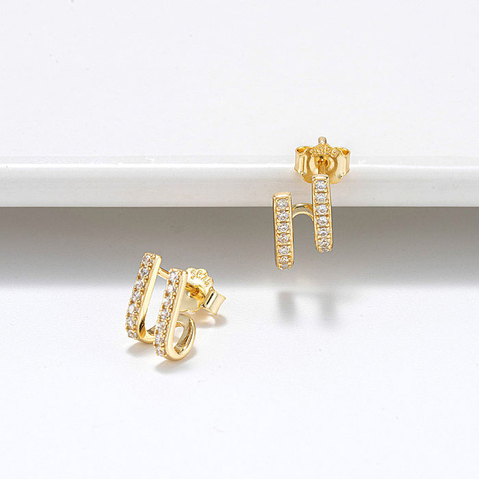 1 Pair Casual Sweet Simple Style U Shape Polishing Plating Inlay Sterling Silver Zircon 14K Gold Plated White Gold Plated Silver Plated Ear Studs