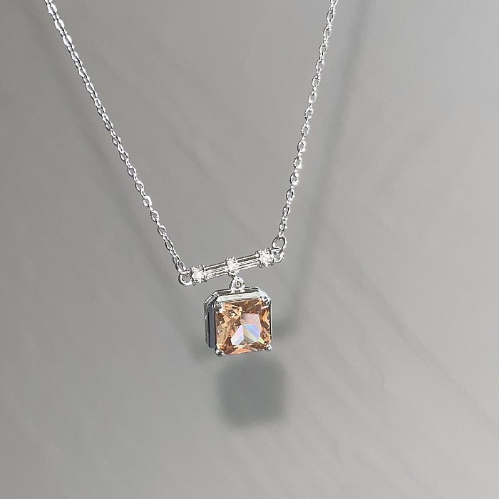 Fashion Square Stainless Steel Necklace Inlay Zircon Stainless Steel  Necklaces