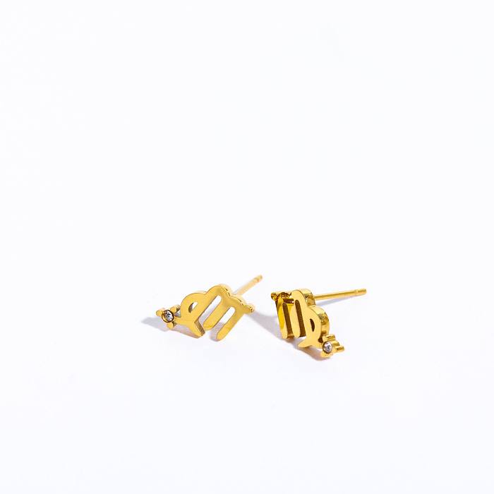 1 par de pinos de orelha banhados a ouro 18K com zircônia de aço inoxidável, estilo básico simples, constelação de viagem