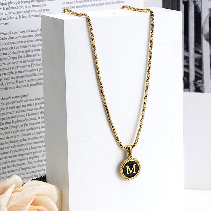 Casual Modern Style Letter Stainless Steel  Enamel Plating 18K Gold Plated Pendant Necklace