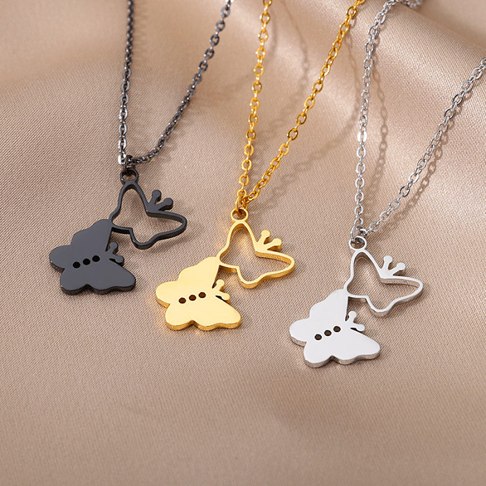 1 Piece Simple Style Heart Shape Butterfly Stainless Steel  Plating Pendant Necklace