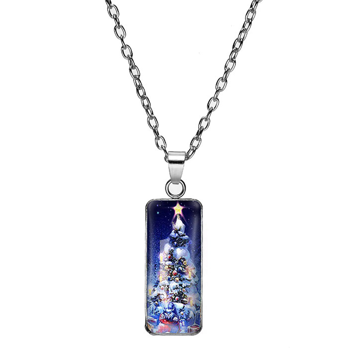 Collar con colgante de cristal con incrustaciones de acero inoxidable de Papá Noel con árbol de Navidad de estilo de dibujos animados