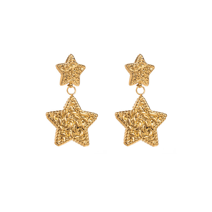 1 par de brincos elegantes clássicos com pentagrama redondo em forma de coração embutidos em aço inoxidável pérola banhados a ouro