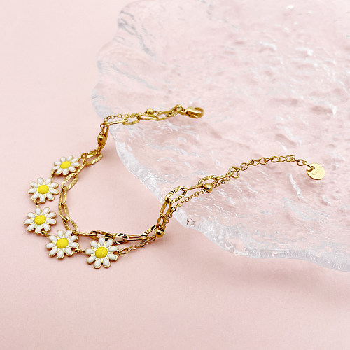 Bracelets plaqués or en couches d'émail en acier inoxydable avec fleur de trajet douce et mignonne