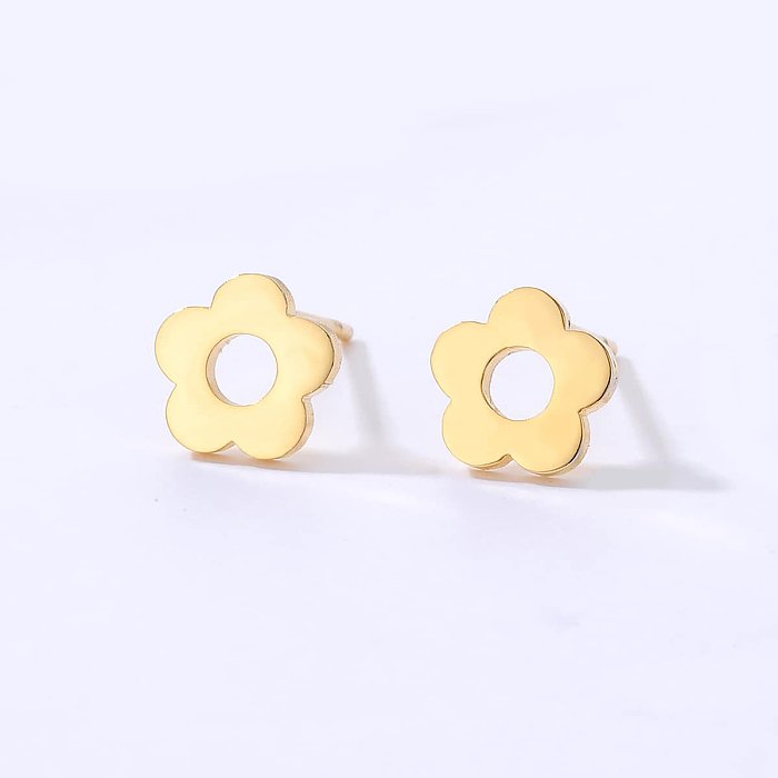 Simple Style Triangle Heart Shape Flower Steel Ear Studs Plating Stainless Steel  Earrings