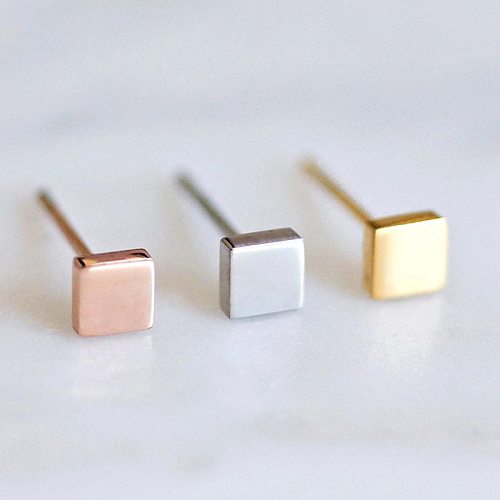 Brincos pequenos de aço inoxidável simples, brincos quadrados da moda, mini brincos, joias por atacado