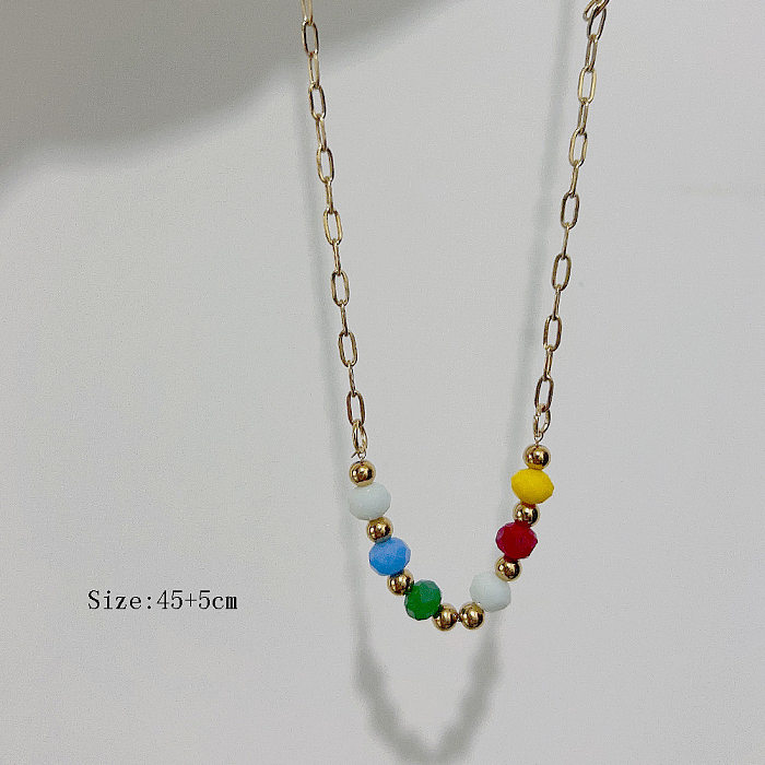 Retro-Mond-Halskette mit Edelstahl-Inlay-Perlen-Anhänger, 1 Stück