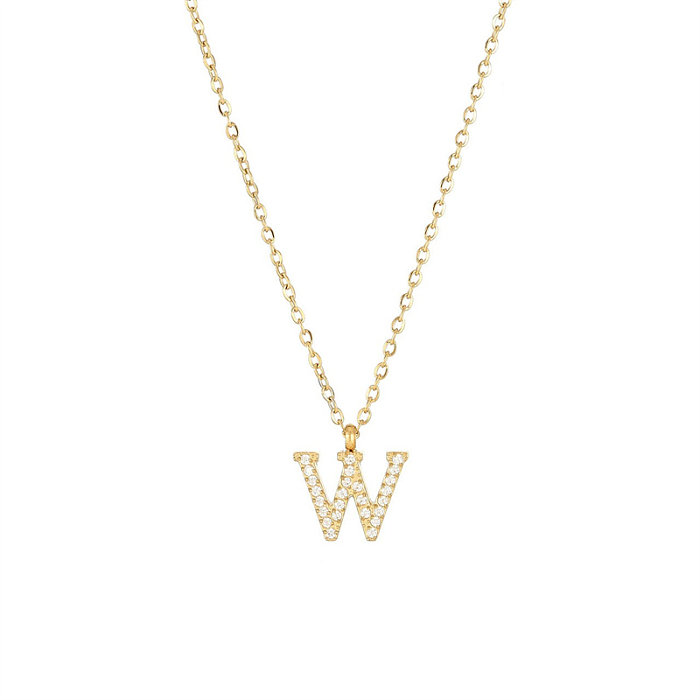 Collier pendentif plaqué or blanc avec incrustation de placage en acier inoxydable avec lettre de Style Simple