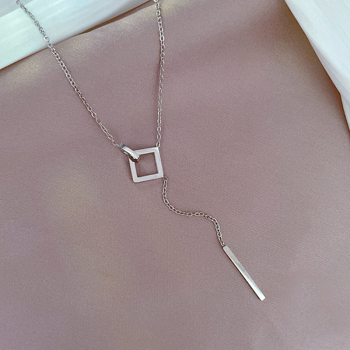 Elegant Commute Square Stainless Steel Pendant Necklace