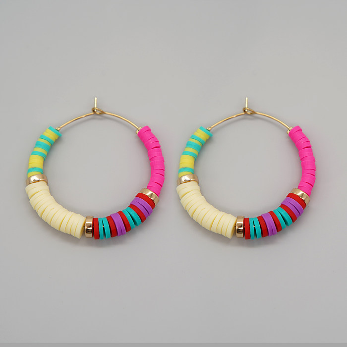 1 Pair Vacation Circle Beaded Soft Clay Hoop Earrings