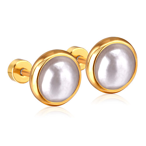 Retro Geometric Stainless Steel  Artificial Pearls Ear Studs 1 Pair