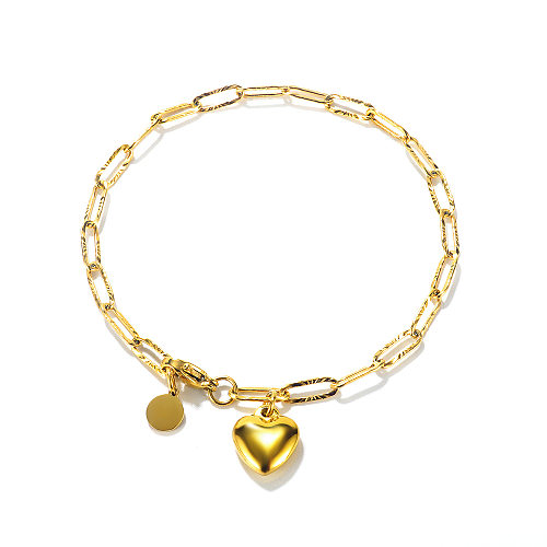 Opk ornamento ins design de interesse especial menina coração estilo frio coração pêssego pingente redondo pulseira de aço inoxidável para namorada