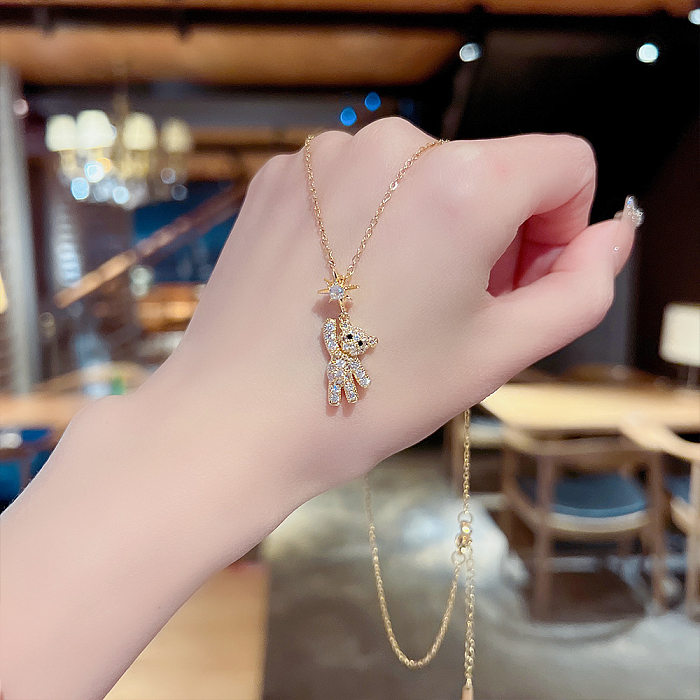 Cartoon Style Star Bear Stainless Steel Plating Inlay Zircon Gold Plated Pendant Necklace