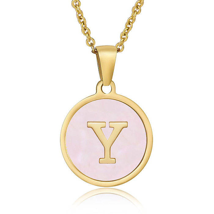 Simple Style Round Letter Stainless Steel  Pendant Necklace Gold Plated Shell Stainless Steel  Necklaces