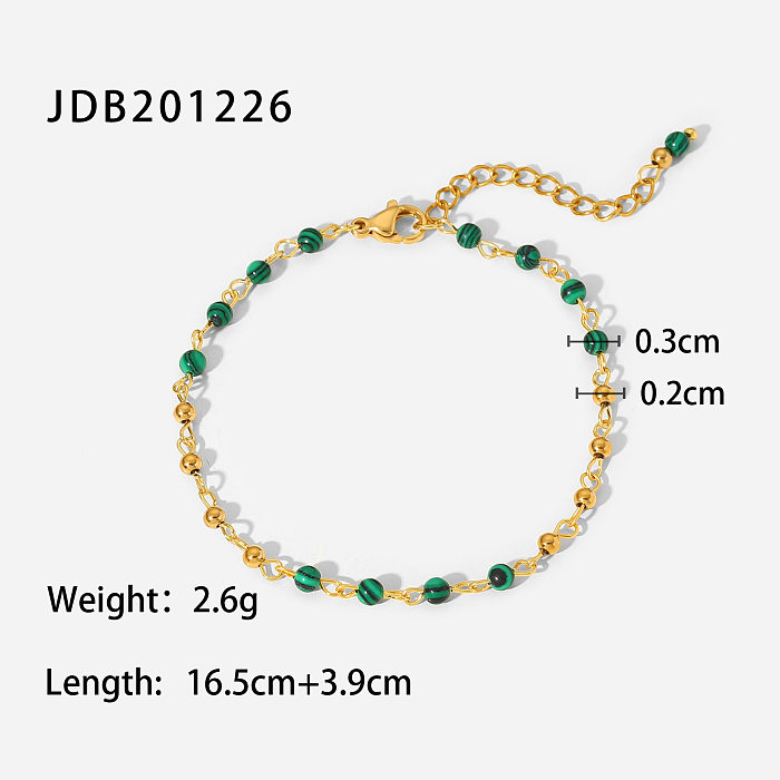 Women's Fashion Green Malachite Round Beads 18K Gold Geometric Stainless Steel Bracelet
