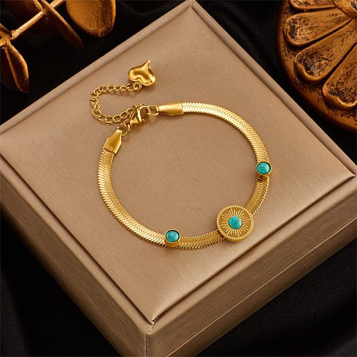 Bracelets plaqués or 18 carats turquoise avec incrustation ronde en acier titane de style vintage