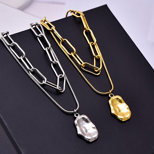 Retro Geometric Solid Color Stainless Steel Layered Necklace