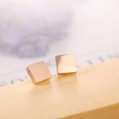 1 par de pinos de orelha banhados a ouro rosa, estilo simples, revestimento quadrado de polimento, aço inoxidável