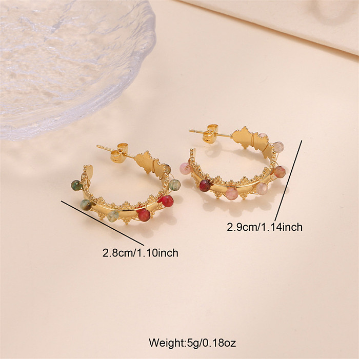 1 Pair Korean Style Geometric Plating Inlay Stainless Steel  Natural Stone Gold Plated Earrings