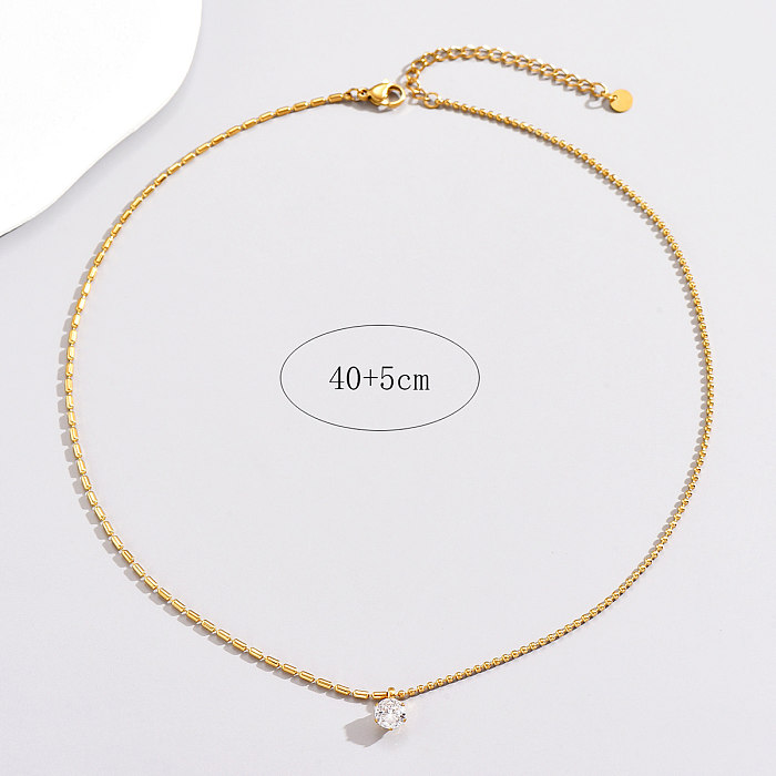 1 Piece Simple Style Round Stainless Steel  Plating Inlay Zircon Pendant Necklace