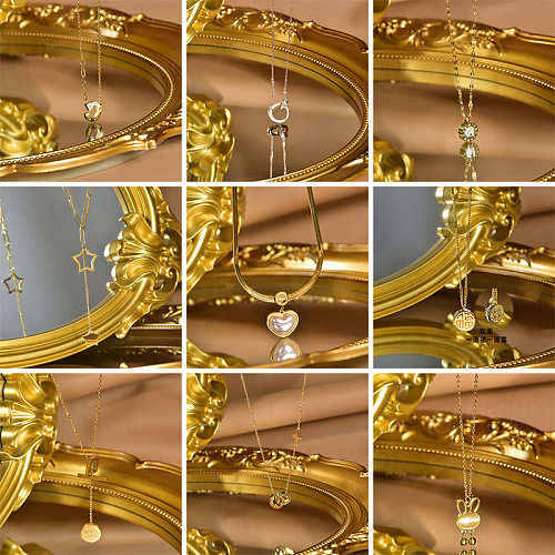 Collar colgante de Zircon chapado en oro de acero inoxidable con forma de corazón de estilo simple a granel
