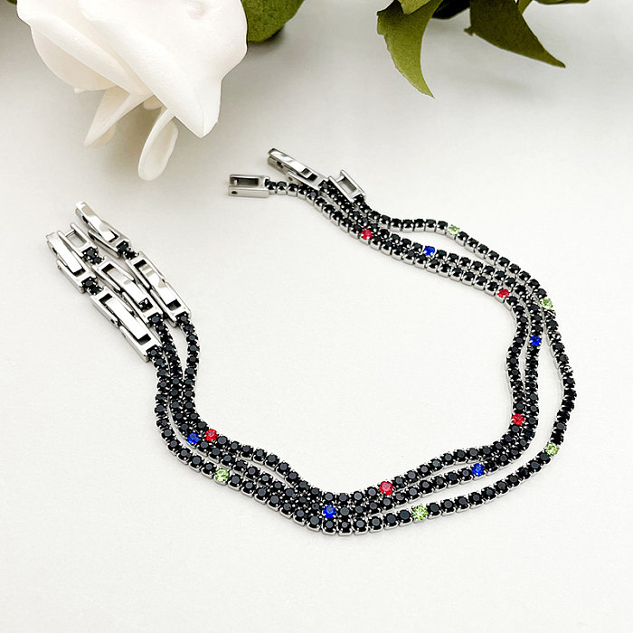 Bracelets ronds en Zircon avec incrustation d'acier inoxydable, style streetwear simple