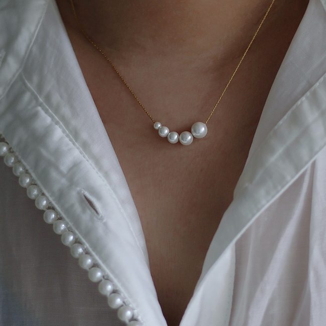 Bijoux dégradé bulle cinq perles en acier inoxydable, collier plaqué or 18 carats