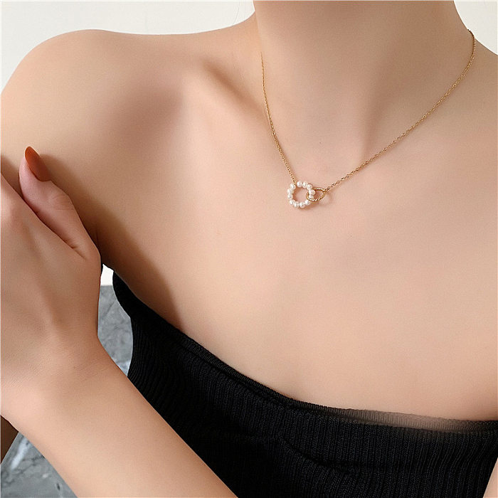 Elegant Simple Style Circle Stainless Steel Pearl Plating 18K Gold Plated Necklace