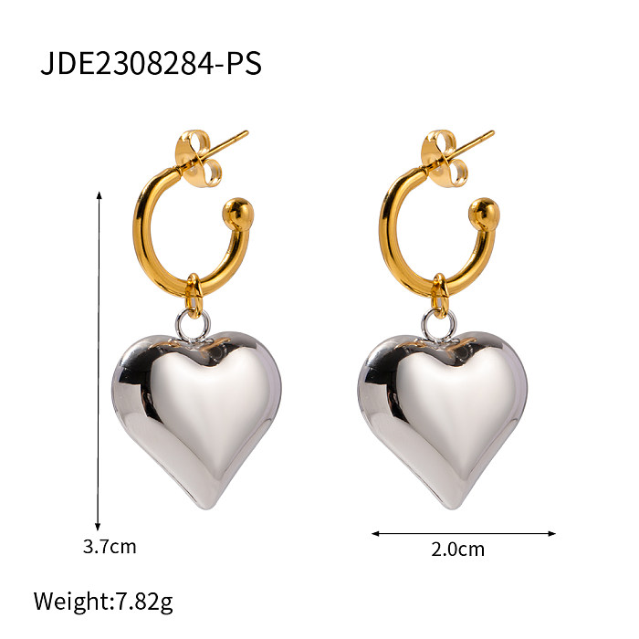 1 par estilo IG estilo simples formato de coração chapeado em aço inoxidável 18K brincos banhados a ouro