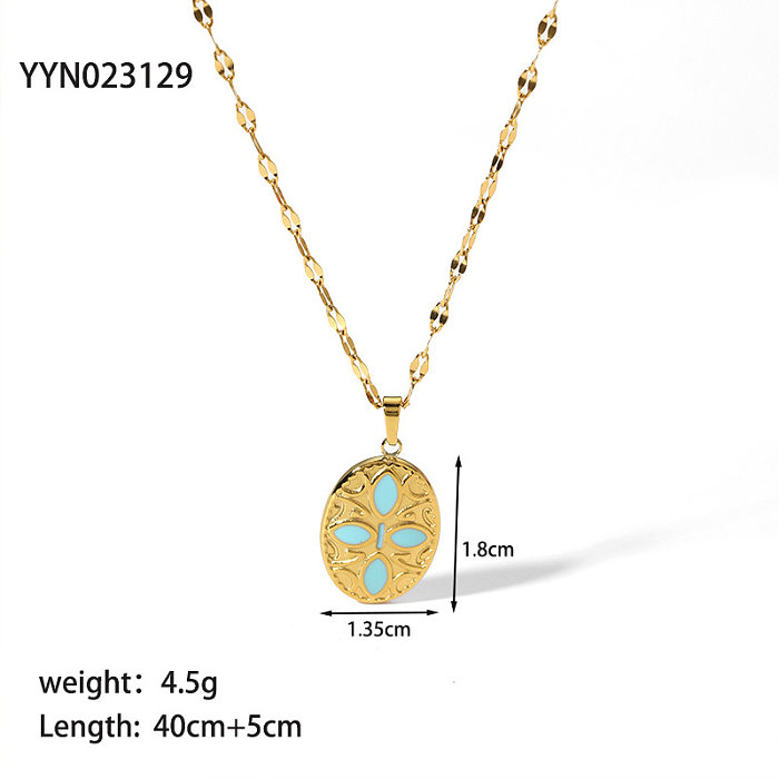 Simple Style Round Stainless Steel  Stainless Steel Inlay Natural Stone Pendant Necklace