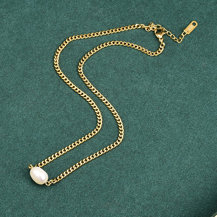 Collier de perles simples en acier inoxydable, or 18 carats, chaîne de clavicule, vente en gros