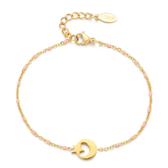 IG Style Star Moon Stainless Steel Beaded Charm Plating 18K Gold Plated Bracelets