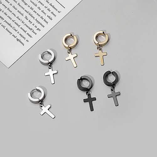 Punk Cross Solid Color Stainless Steel  Plating Drop Earrings 1 Pair