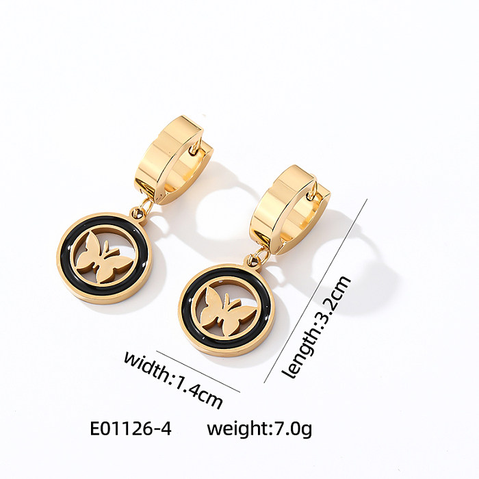 1 paire de boucles d'oreilles pendantes en acier inoxydable, Style Simple, en forme de cœur, papillon, émail