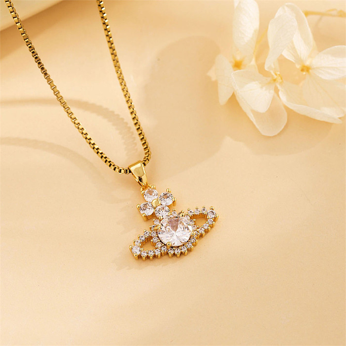 Shiny Planet Stainless Steel  Stainless Steel Plating Inlay Zircon 18K Gold Plated Pendant Necklace