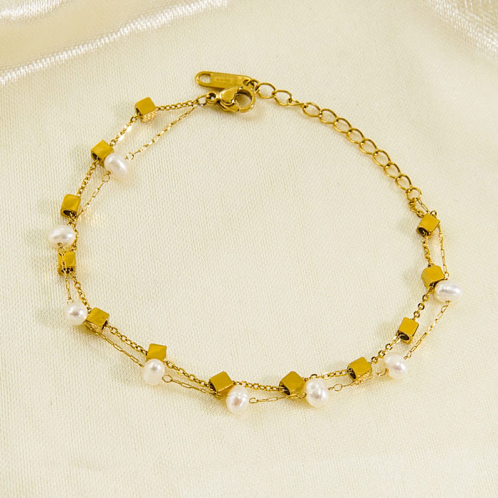 Bracelets de perles d'eau douce en pierre naturelle en acier inoxydable Lady Ball en vrac