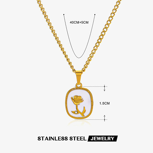 IG Style Geometric Stainless Steel  Stainless Steel Plating Inlay Rhinestones Shell Necklace