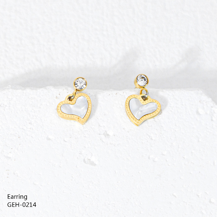 1 par estilo simples forma de coração chapeamento incrustado strass de aço inoxidável banhado a ouro brincos