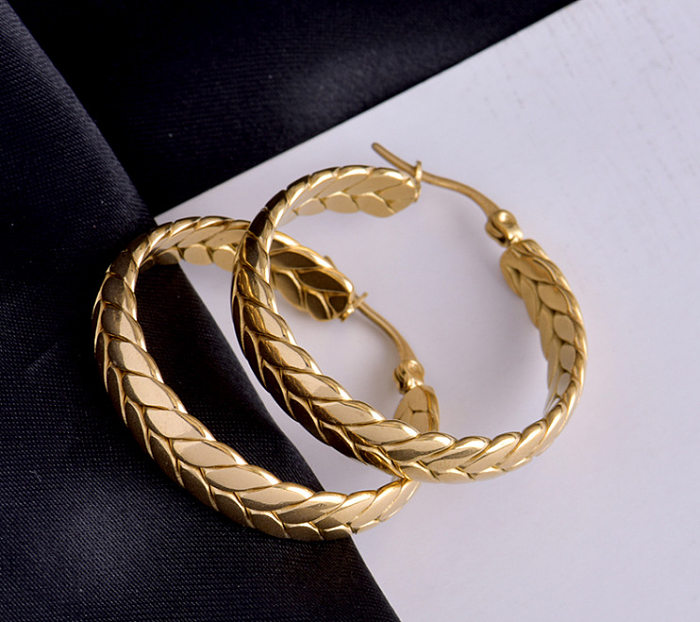 1 Pair Modern Style Simple Style Grain Stainless Steel Plating Gold Plated Hoop Earrings