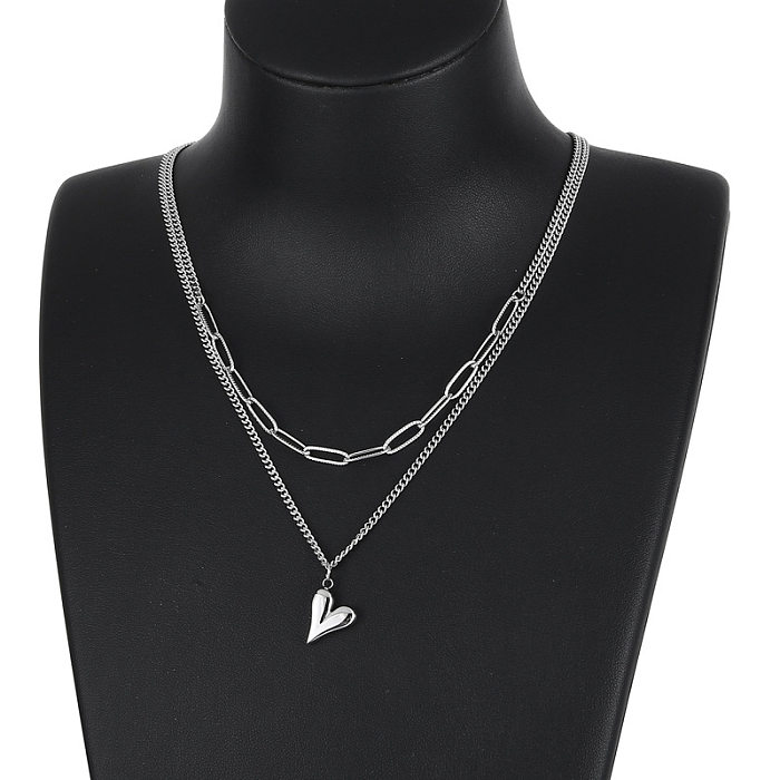 Fashion Stainless Steel  Square Chain Double Layer Necklace Love Pendant Necklace
