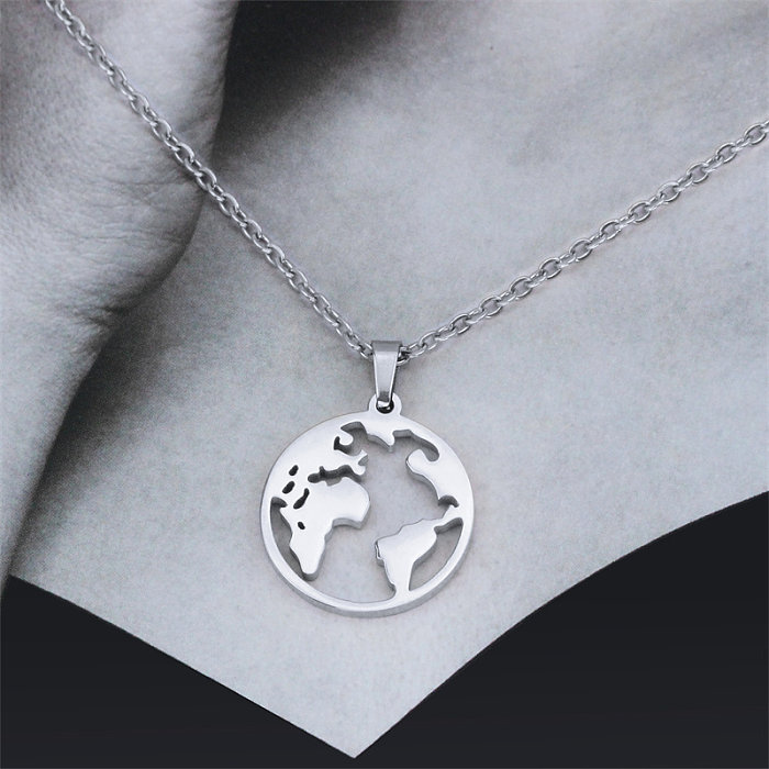 Casual Simple Style Classic Style Map Stainless Steel  Stainless Steel Polishing Plating Hollow Out Rose Gold Plated Pendant Necklace