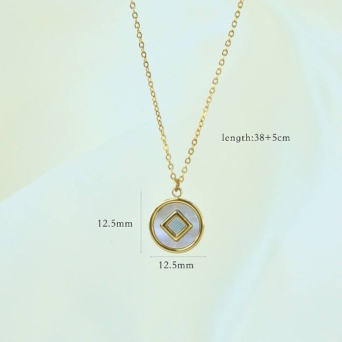 Collier pendentif géométrique en acier inoxydable avec incrustation de coquillage plaqué or 14 carats de style INS