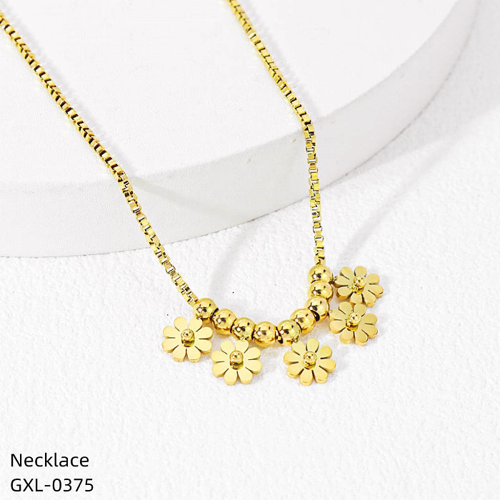 Retro Classic Style Flower Stainless Steel  Epoxy Plating Inlay Rhinestones Rose Gold Plated Gold Plated Necklace