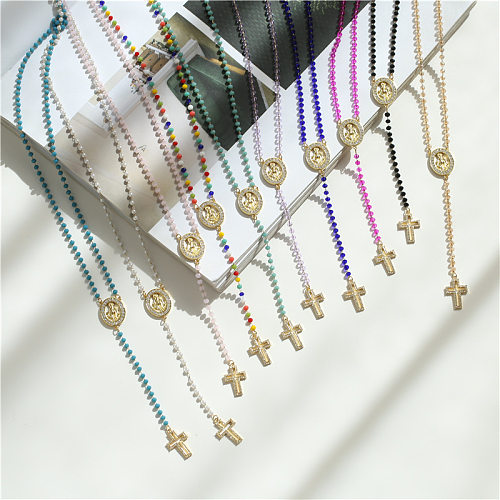 Préservation de couleur plaquée par acier inoxydable de collier de Vierge Marie en pierre colorée