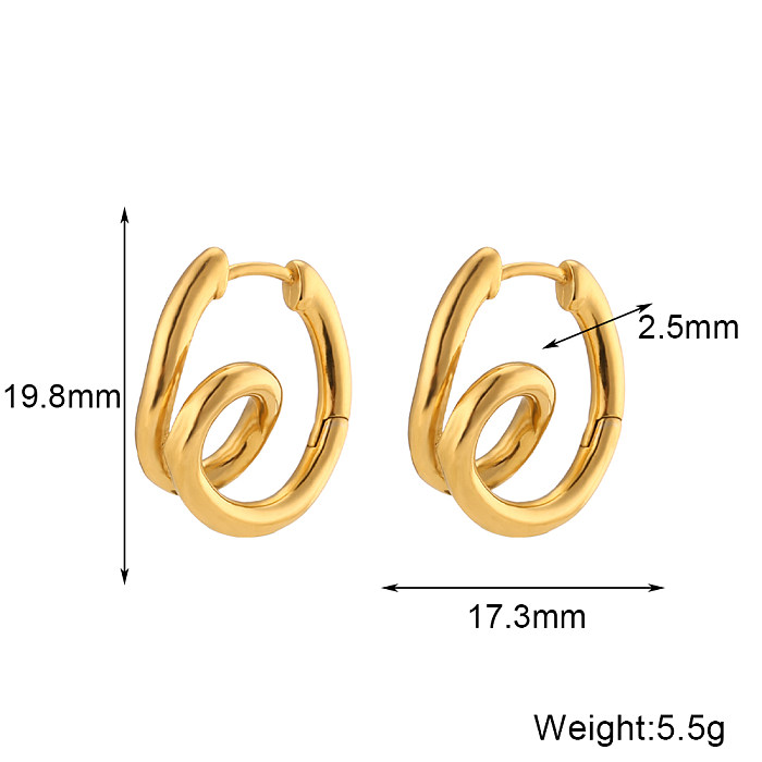 European And American Popular Stylish Simple Light Luxury Ear Hoop Jewelry Stainless Steel  Plated 18K Gold Double-Layer Winding Spiral Earrings