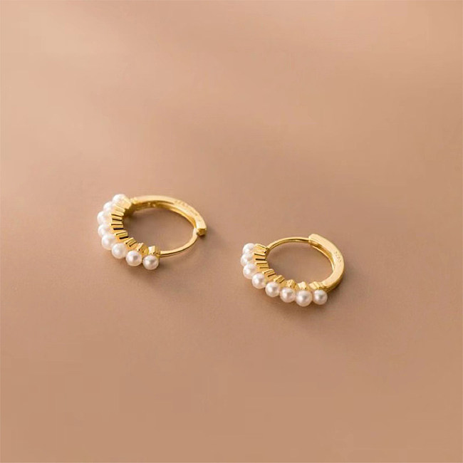 1 Pair Simple Style Circle Stainless Steel  Inlay Artificial Pearls Earrings