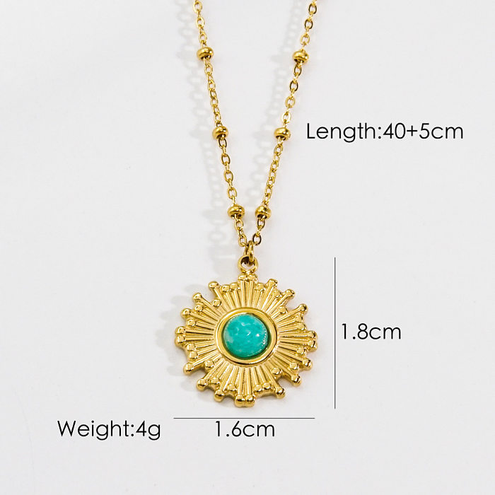 Retro Classic Style Round Star Heart Shape Stainless Steel Inlay Natural Stone Shell Zircon Pendant Necklace