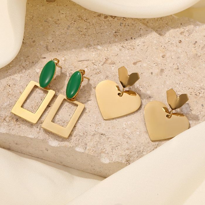 1 Pair Exaggerated Square Heart Shape Plating Stainless Steel  Gold Plated Drop Earrings