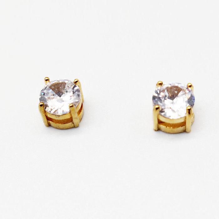Fashion Round Stainless Steel  Plating Zircon Earrings 1 Pair